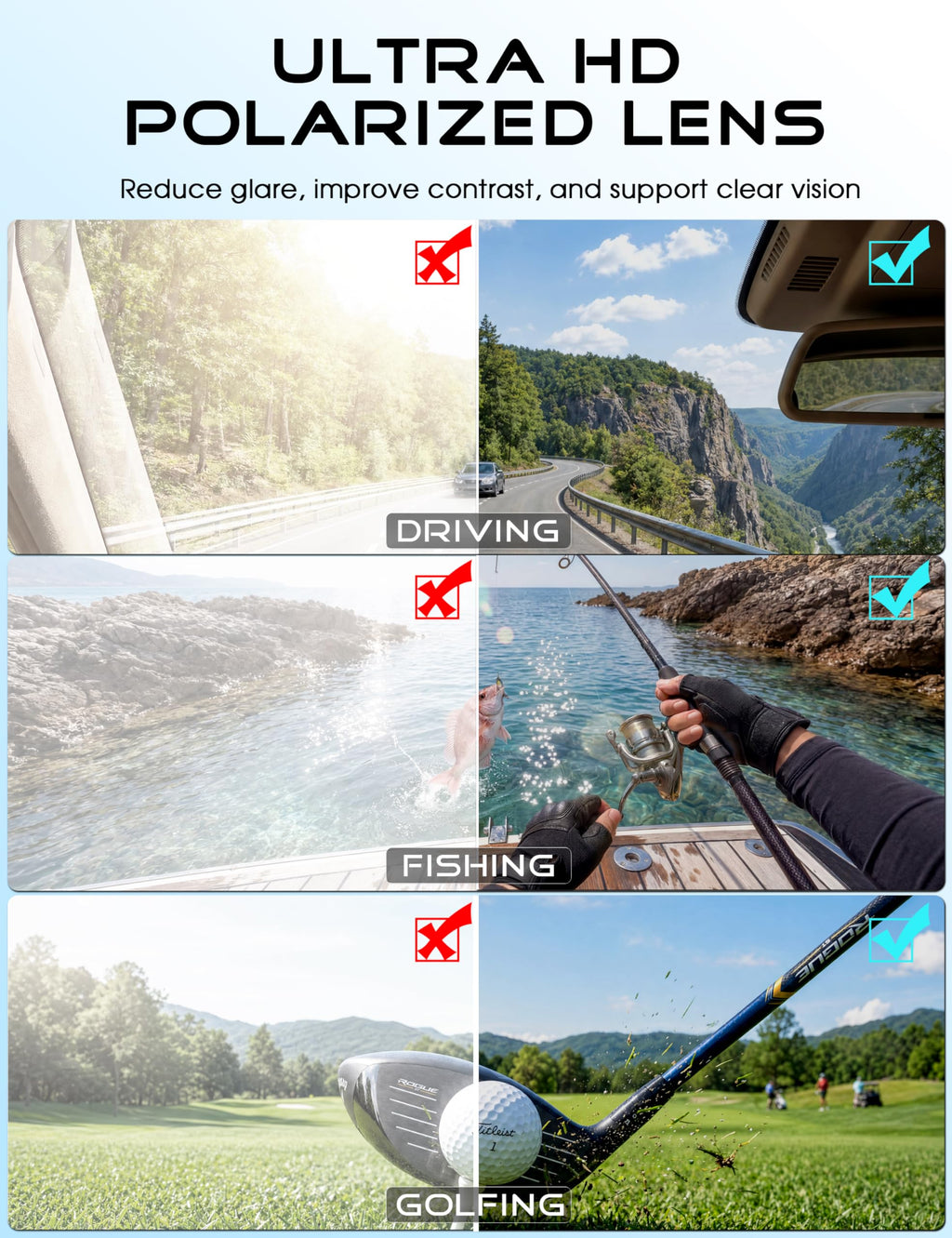ATTCL Sports Polarized Sunglasses for Men: Secure Anti-Slip Lightweight TR90 Square Frame UV Protection for Driving Fishing