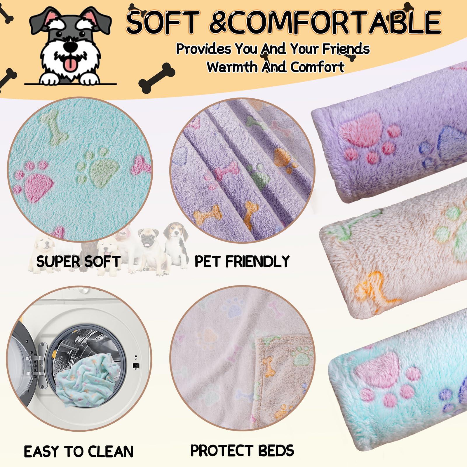 Rezutan 1 Pack 3 Dog Blanket for Large Dogs,41x31 inch for Medium Soft Fluffy Washable Pet Cat Blankets,Reversible Elephant & Paw Print for Dog Kennels & Beds, Sofas, Blue