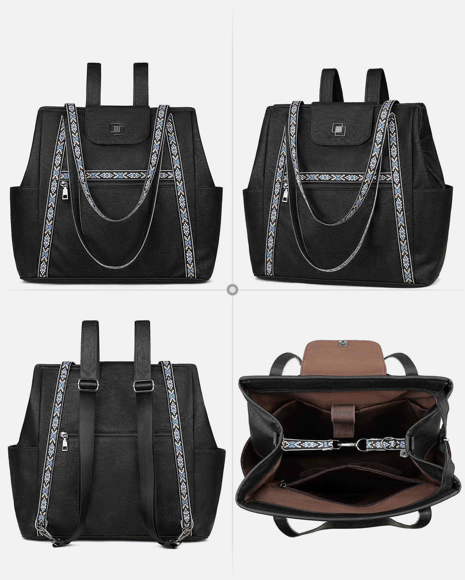 FADEON Large Laptop Tote Bag for Women Designer Leather Laptop Bag Fashion Travel Backpack Purse Shoulder Handbag