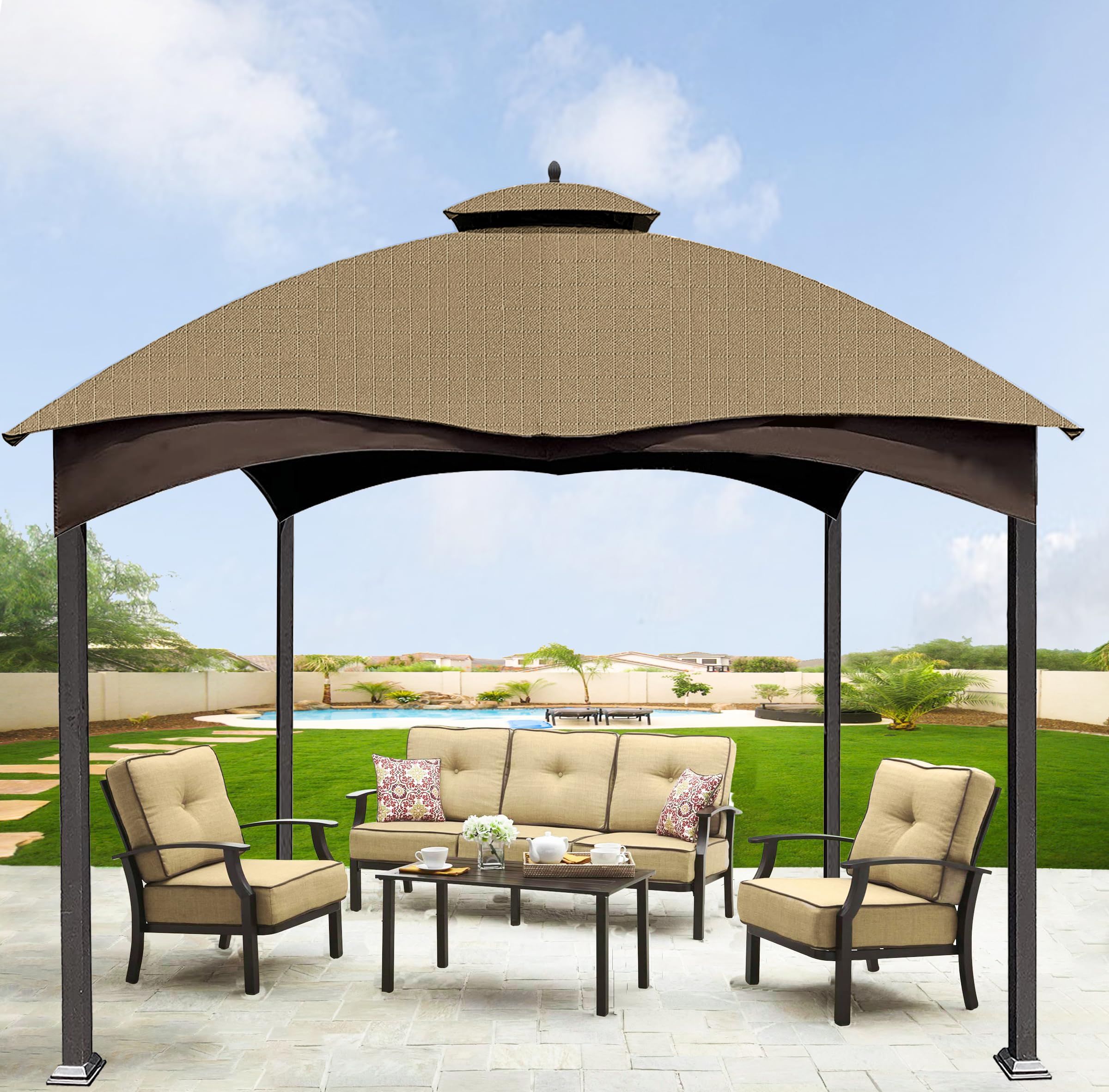SCOCANOPY Replacement Top Compatible with The Lowe's Gazebo Model #GF-12S004B-1 / GF-12S004BTO (Grey Ripstop)