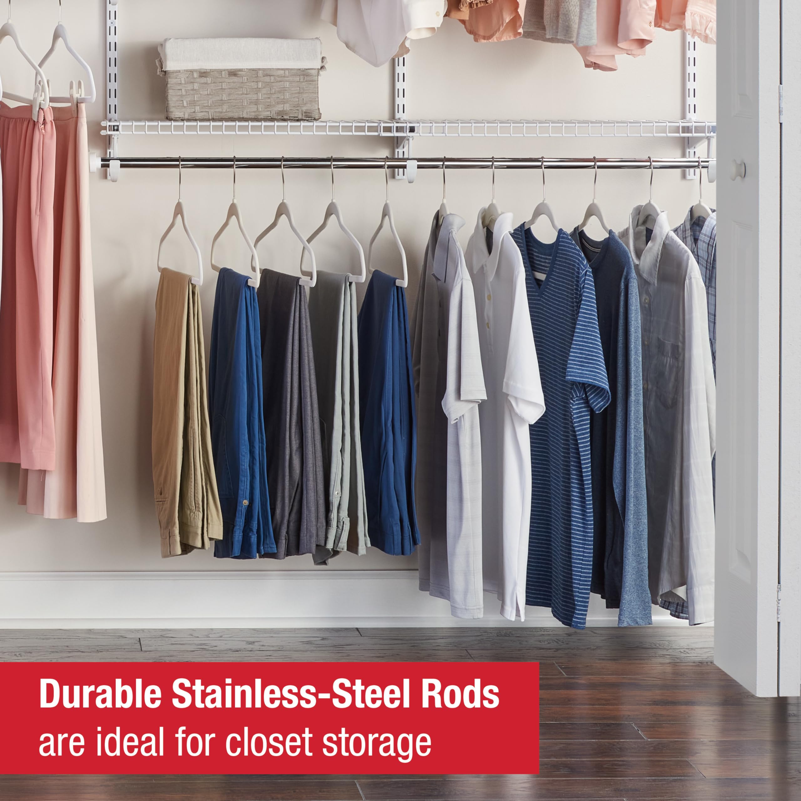 Rubbermaid Configurations Deluxe Custom Closet Kit, 3-6 Ft. Adjustable Metal Wire Shelving, Titanium Finish, Expandable Organization System, Hardware Included, for Home Closet/Pantry/Laundry/Mudroom