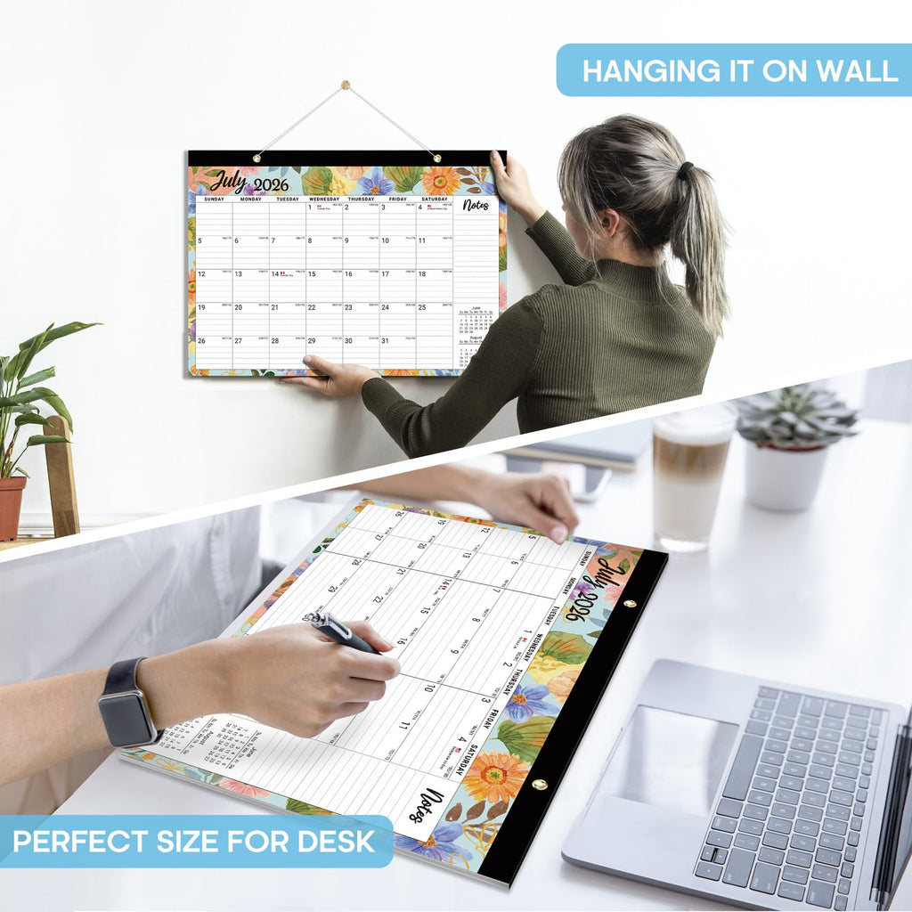 Desk Calendar 2026-2027, 21-Month Calendar Runs Until June 2027, Large 17" x 12" Monthly Desktop & Wall Calendar for Home & Office - Floral