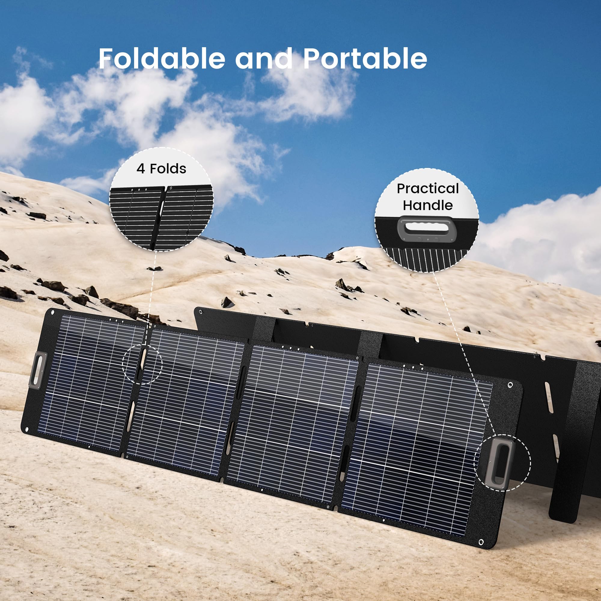 Portable Solar Panel 80 Watt for Power Station, IP67 Waterproof Foldable Solar Cell Solar Charger w/ XT60 Anderson DC 8mm 7909 5521 Connector for Camping, RV, Off Grid Living