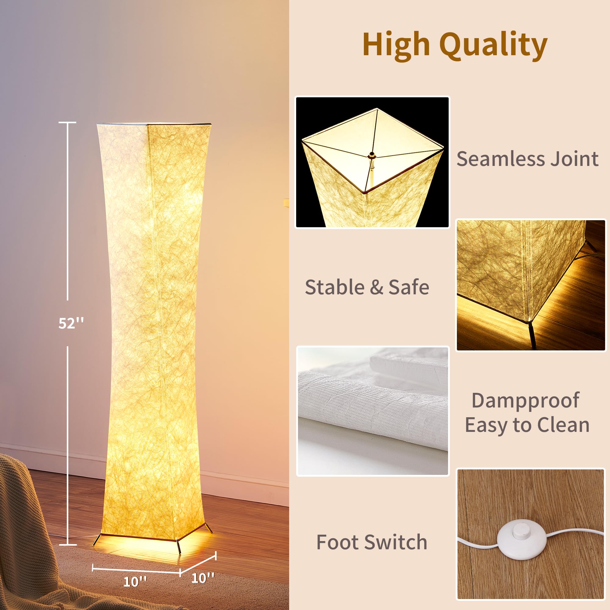 chiphy Floor Lamp, Dimmable 39" (XS) Tall Standing Lamp, 3 Levels Adjustable Brightness 12Wx2 LED Bulbs, Column Floor Light w/White Fabric Shade, Home Decor for Living Room, Bedroom, Kids Room