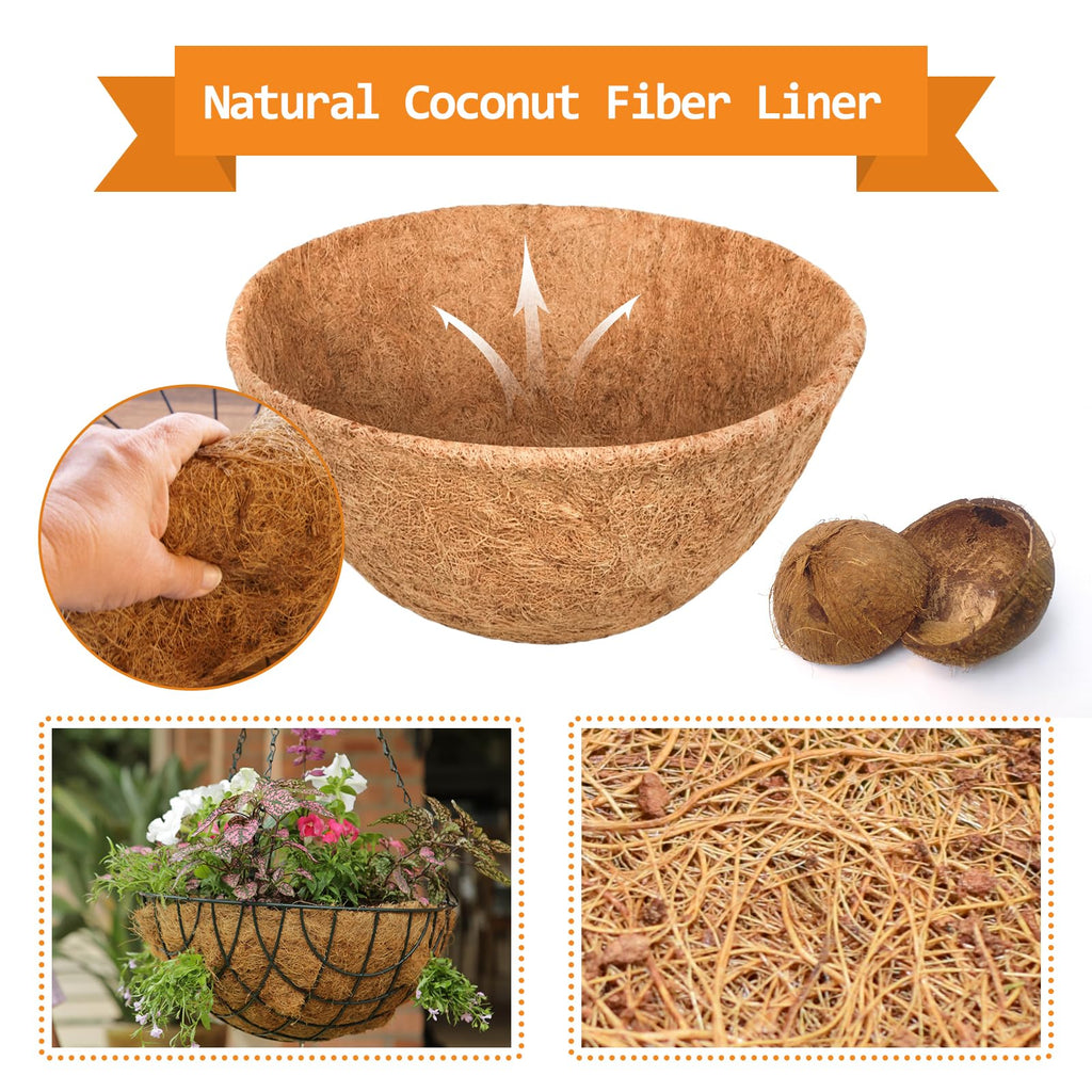 Riare 2 Pack 12 Inch Round Coco Liners Replacement, 100% Natural Coconut Coir Liners for Hanging Baskets, Garden Flower Vegetables Planter Pot, Window Box, Fence, Decks