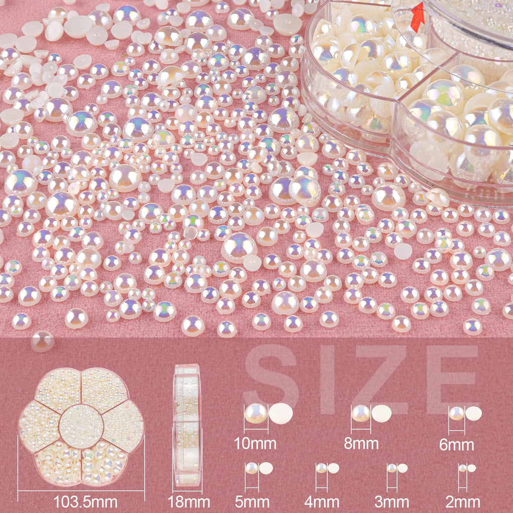 BELLEBOOST 5600pcs ABS Round Flat Back Beige Pearls Kit with Pickup Tools for Nail Art, Face, Body Decorations
