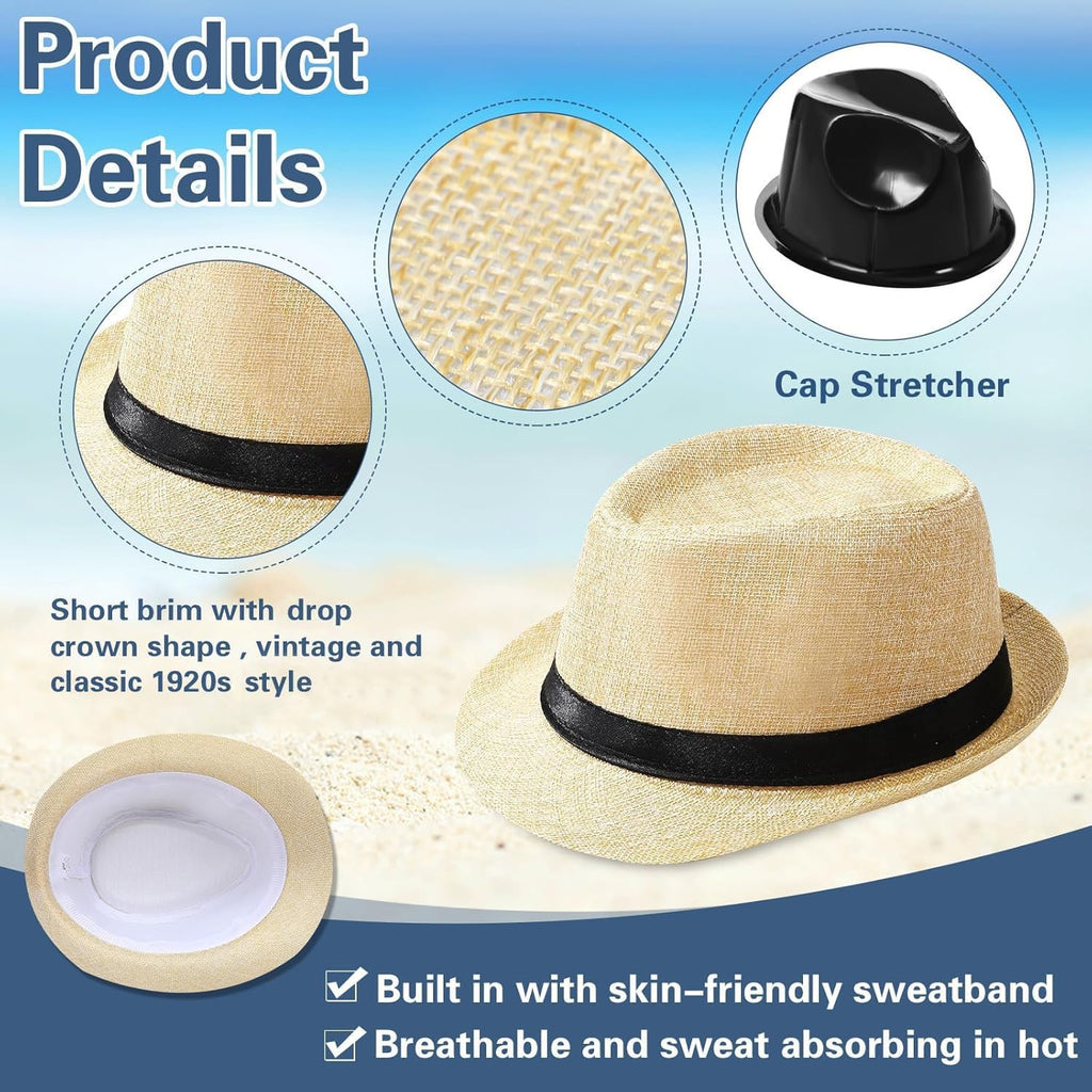 Haysandy 10 Pack 1920s Fedora Hats for Men Short Brim Sun Panama Hats for Men Women Party Costume