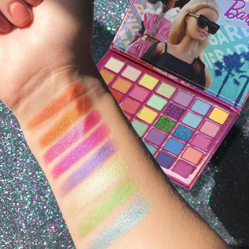 Barbie 35 Well Shadow Palette, Shimmery and Opaque Colors, Pigmented Blendable, 8 Application Brushes Ages 8+, by Townley Girl