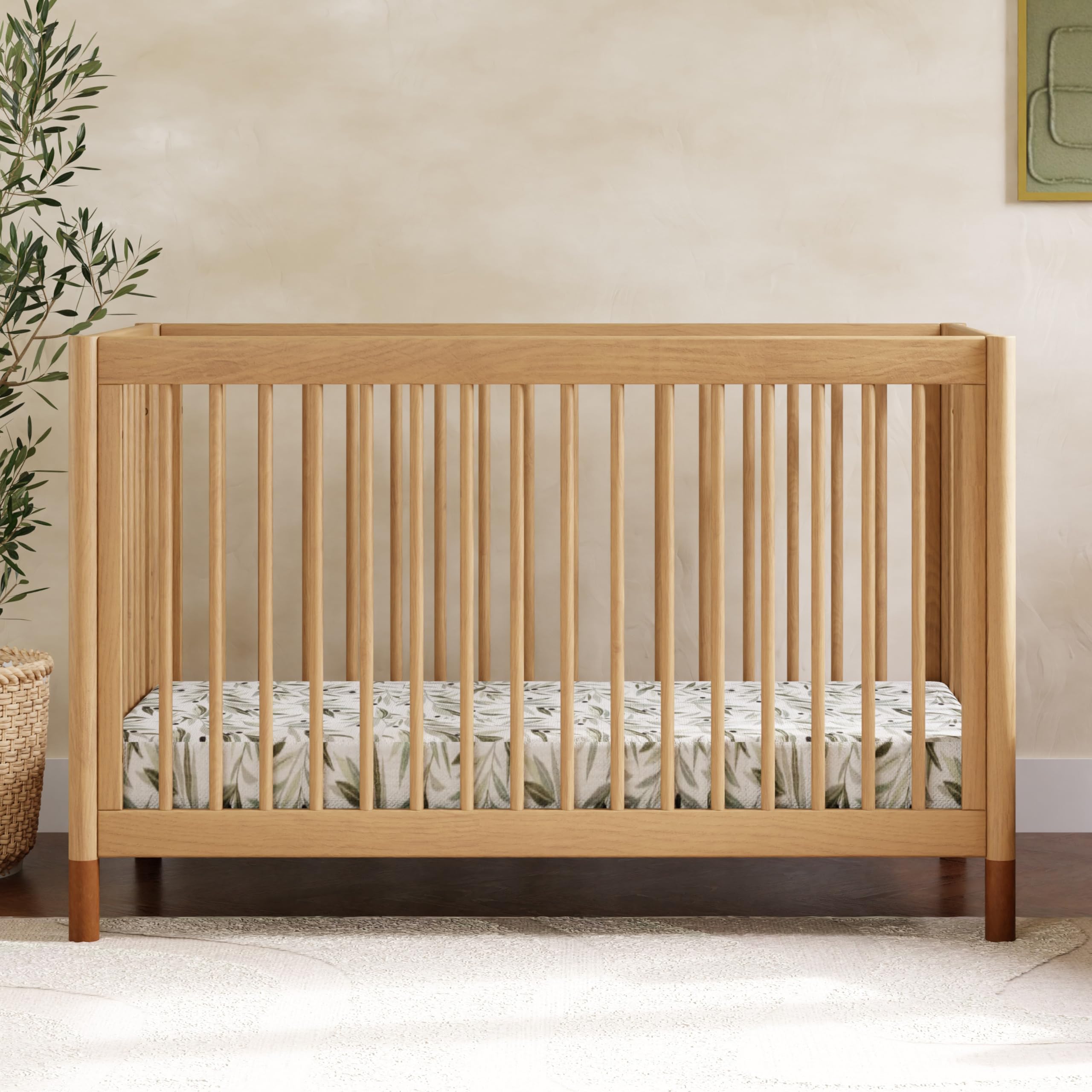 Babyletto Gelato 4-in-1 Convertible Crib with Toddler Bed Conversion in Natural Walnut and Brushed Gold Feet, Greenguard Gold Certified