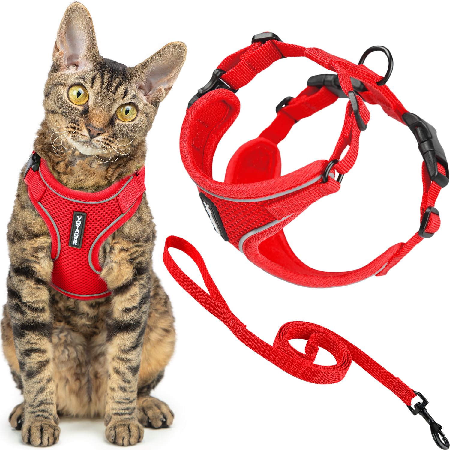 Voyager Escape-Proof Step-in Lock Cat Harness & 5ft Neoprene-Handle Leash Set All-Weather Mesh with Reflective Stitching for Small to Large Cats by Best Pet Supplies, Army (327), XXXS