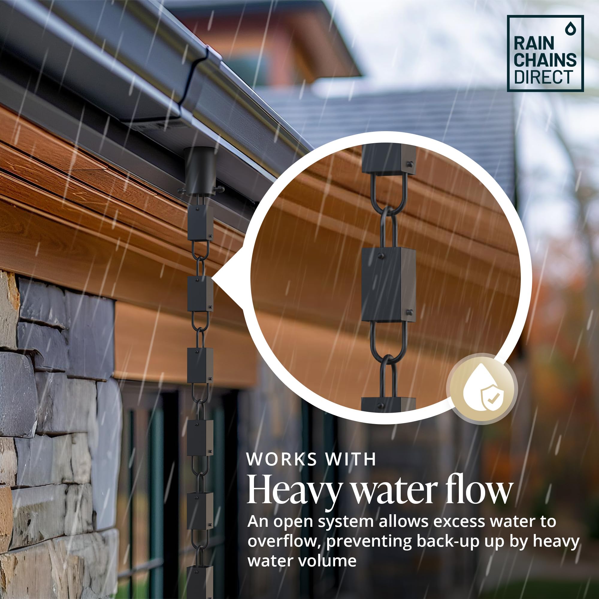 Rain Chains Direct Square Link Rain Chain Extension, 3 Feet in Length, Aluminum, Black Powder Coated, Functional and Decorative Replacement for Gutter Downspouts