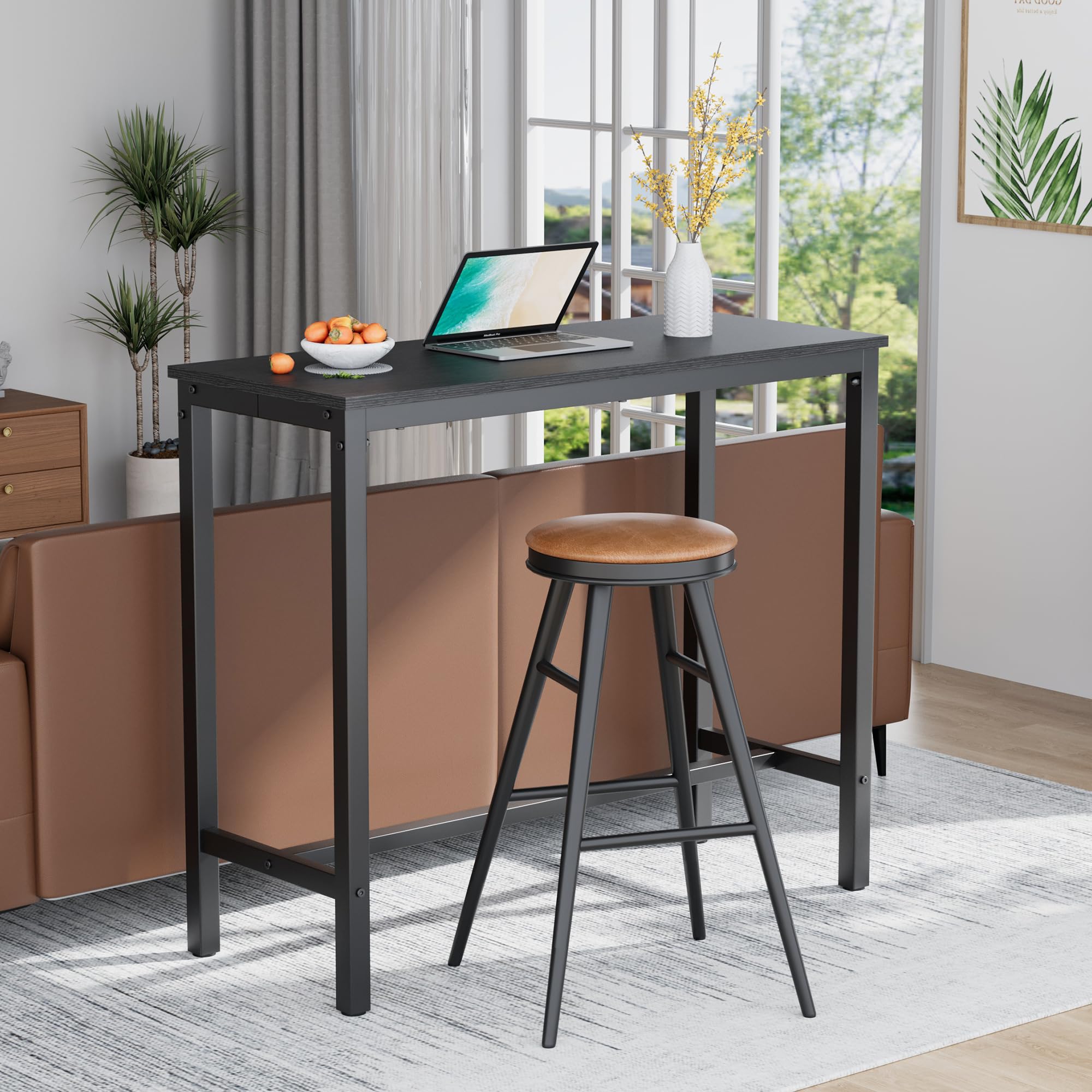 Mr IRONSTONE Bar Table, 47" Pub High Top Table Rectangular Bar Height Table Sofa Console/Dining Coffee Table, for Narrow Space, Living Room, Vintage