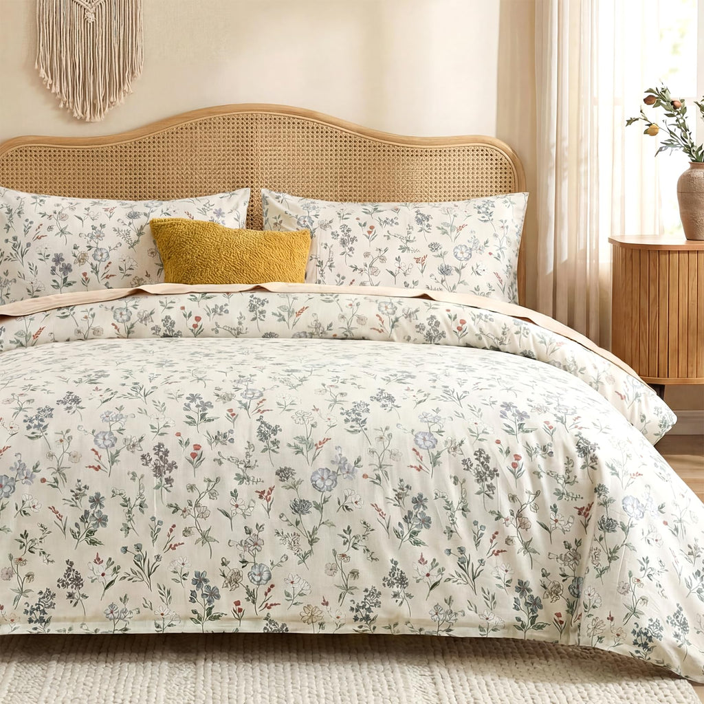 100% Natural Cotton Comforter Set Queen 3 Pcs Grayish Blue Bedding Sets with Luxurious Damask Pattern, Reversible Breathable Soft Comforter Sets for All Season