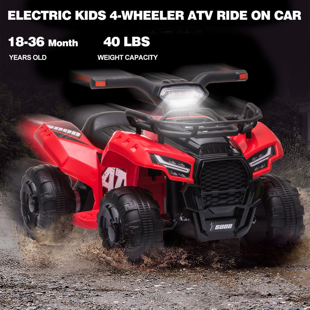 Kids Ride on ATV, 6V Battery Powered Kids Electric Vehicle, 4 Wheeler Quad w/Headlights, MP3, USB, Volume Control, Large Seat, Electric Ride on Toys Best Gifts for 18-36 Months Boys Girls (Black)
