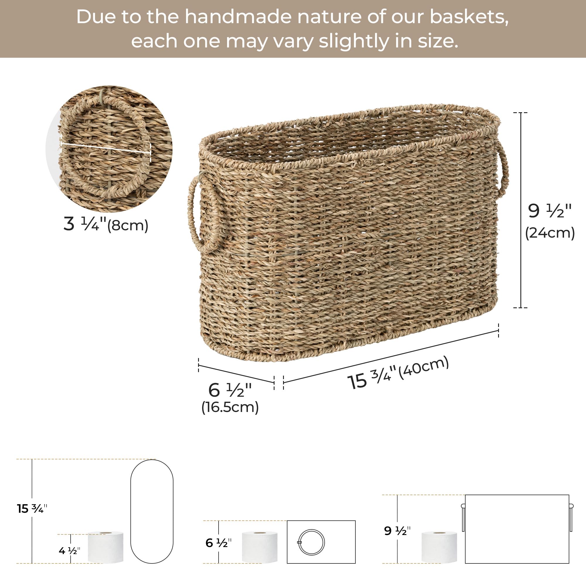 StorageWorks Bathroom Toilet Paper Storage Holder with Lid, Wicker Toilet Paper Basket for 6 Regular Rolls, Slim Basket Organizer with Handles, Water Hyacinth Storage Baskets for Bathroom, Brown