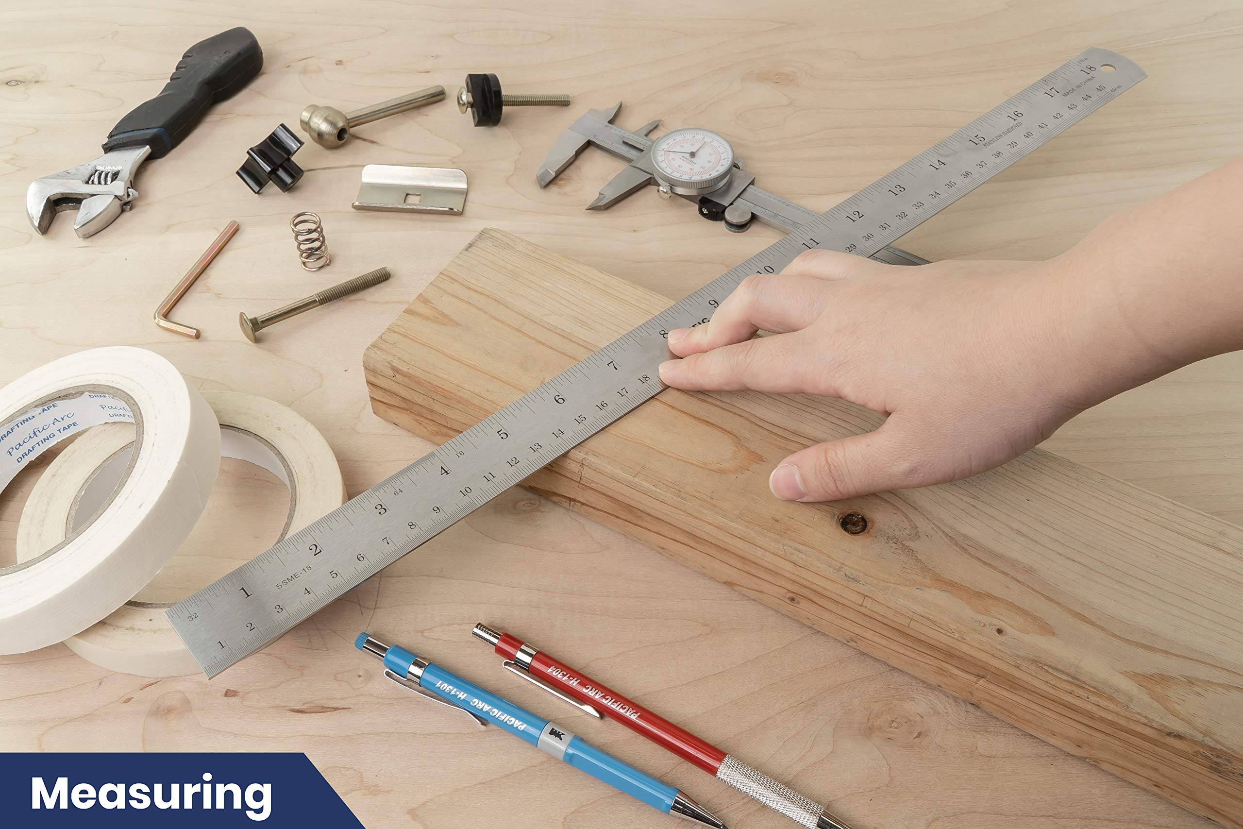 2 Pack Pacific Arc 12 Inch Stainless Steel Ruler with Inch/Metric Conversion Table