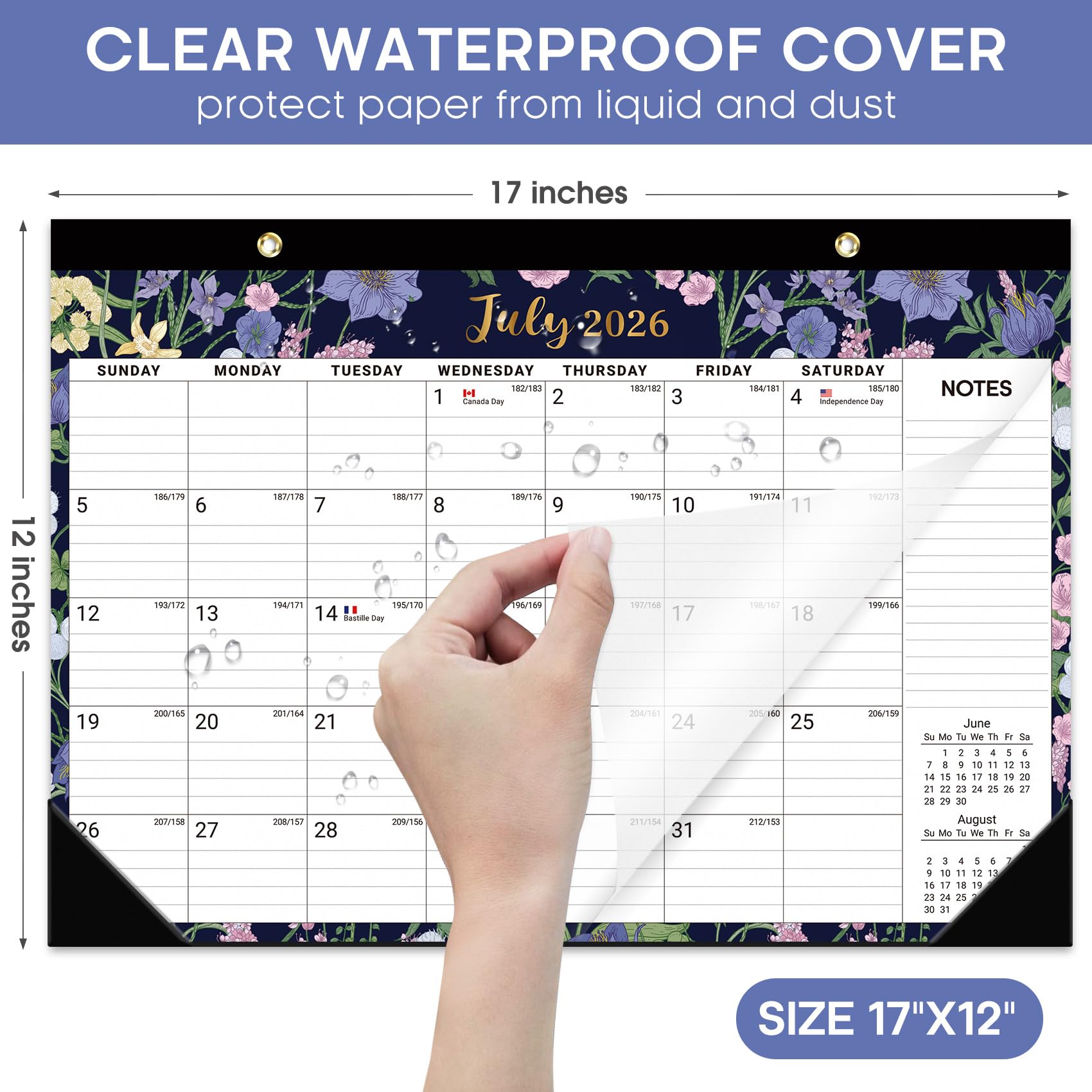 Desk Calendar 2026-2027, 21-Month Calendar Runs Until June 2027, Large 17" x 12" Monthly Desktop & Wall Calendar for Home & Office - Floral