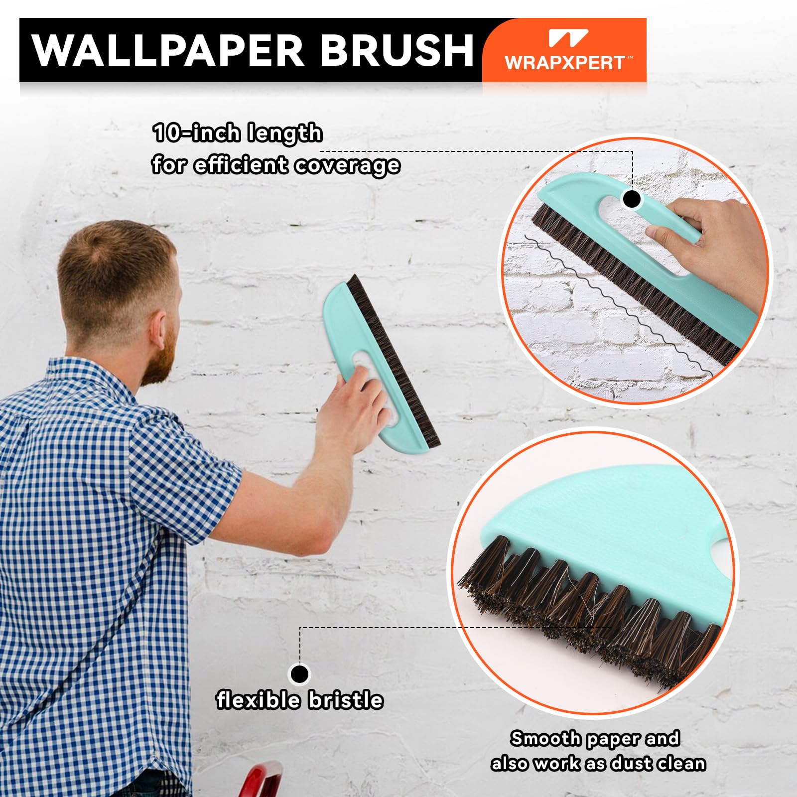 WRAPXPERT Wallpaper Tools, Smoothing Tool Kit for Peel and Stick Wallpaper/Contact Paper/Vinyl Backsplash Applying, with Squeegee Smoother, Seam Roller, Razor Scraper, Knife and Blades