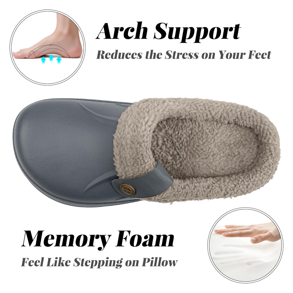 ChayChax Women and Men Fur Lined Clogs Memory Foam Warm Fuzzy Slippers Winter Waterproof Indoor Outdoor Slipper
