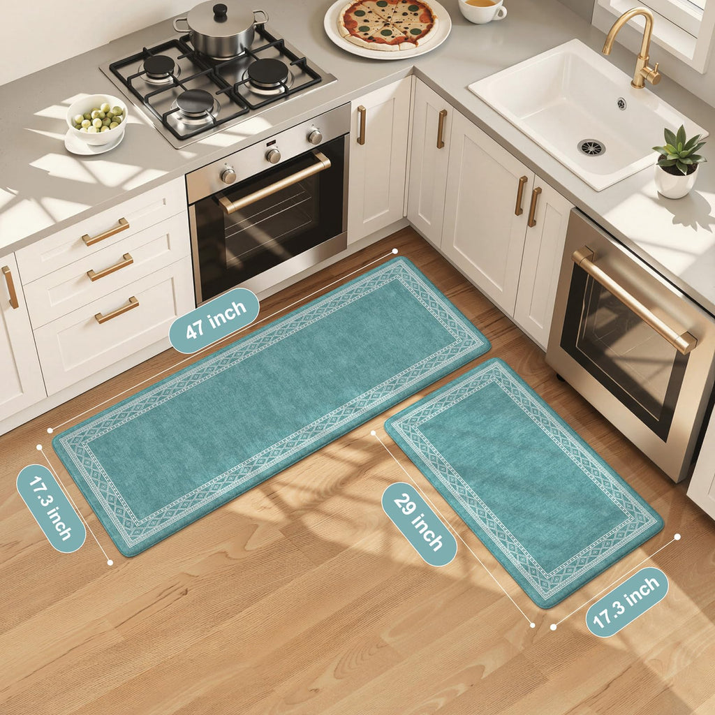 KIMODE Anti Fatigue Kitchen Mats 17"x47"+17"x29", Farmhouse Kitchen Rugs Sets of 2, Cushioned Non Skid Kitchen Mats for Floor, Comfort Kitchen Floor Mats for Sink Laundry Desk Black