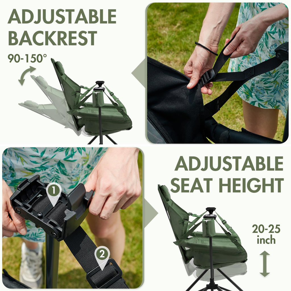 Portal Hammock Camping Chair, Portable Outdoor Swinging Chairs with Adjustable Back and Height for Lawn, Backyard, Patio, Supports 400 lbs, Breathable Mesh High Back, Blue