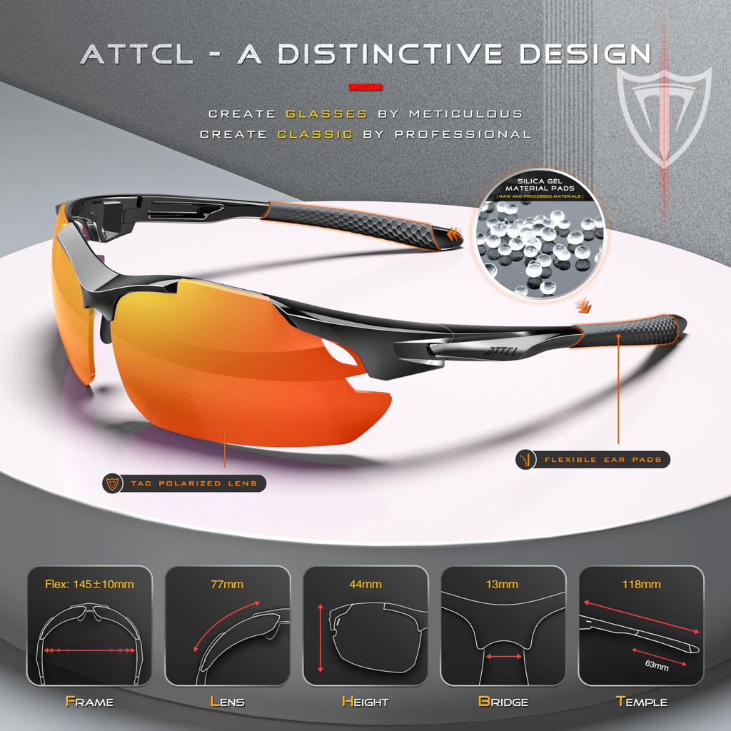 ATTCL 22g Polarized Sunglasses Men Sports: Secure Fit Wrap Around TR90 Frame Ultra-Light UV Protection for Running Fishing