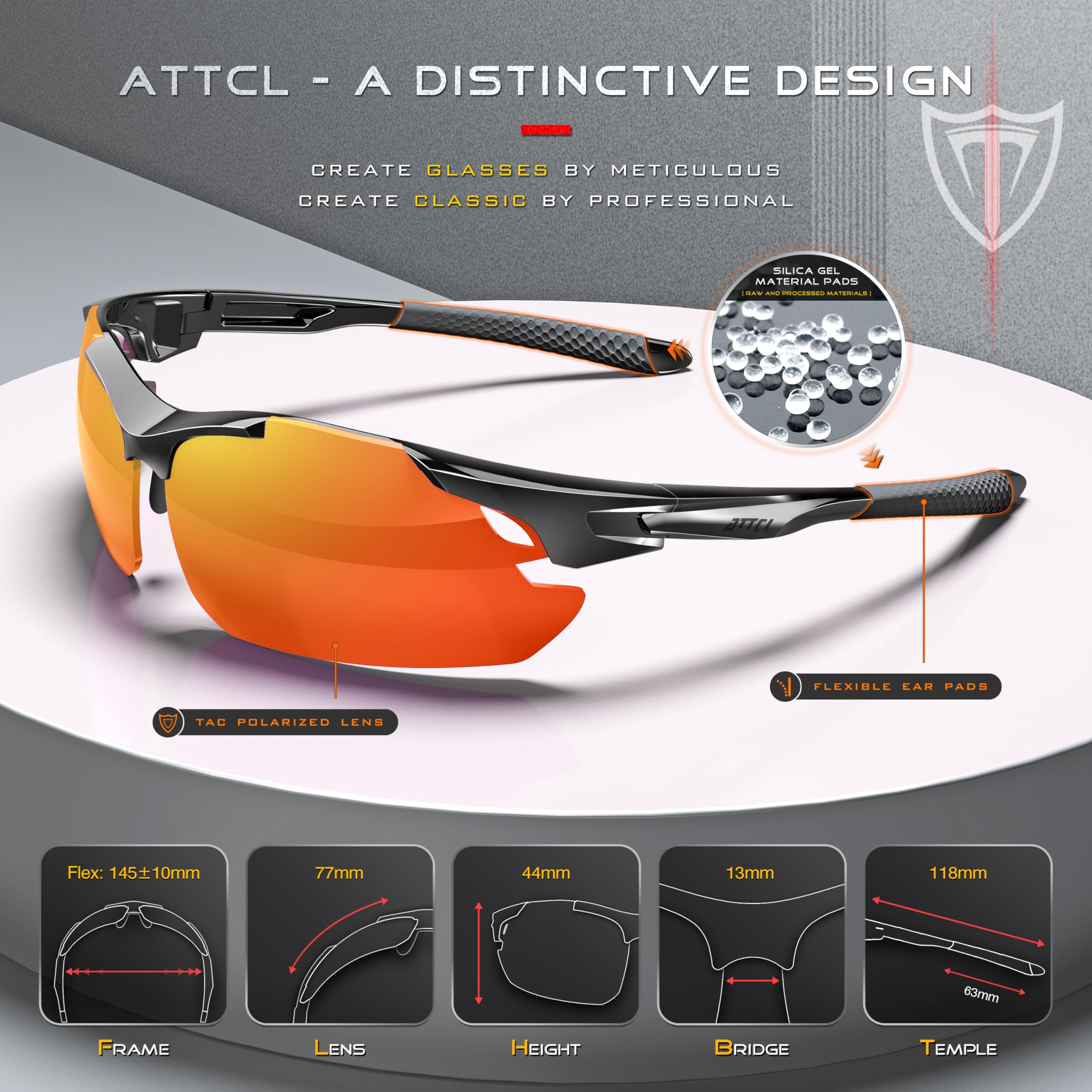 ATTCL 22g Polarized Sunglasses Men Sports: Secure Fit Wrap Around TR90 Frame Ultra-Light UV Protection for Running Fishing