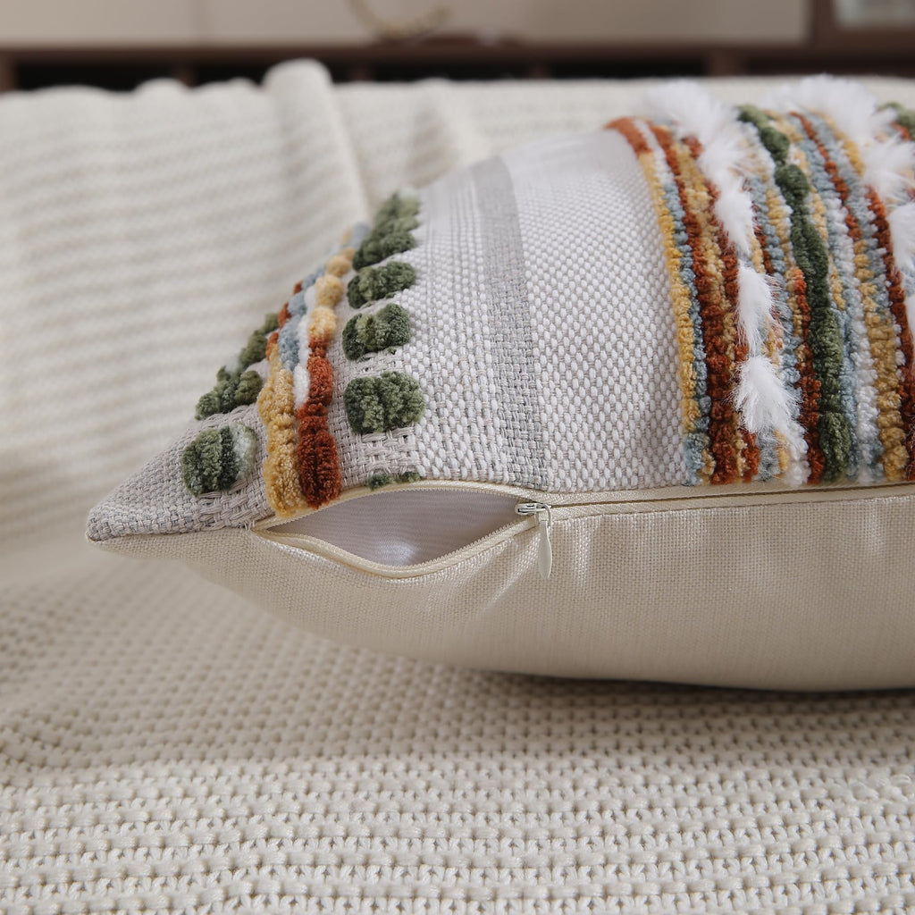 Boho Pillow Covers 18x18 Set of 2 for Couch-Modern Farmhouse Sofa Decorative Throw Pillow Covers Textured Chenille Cushion Covers Outdoor Netural Bohemian Pillow Cases Square