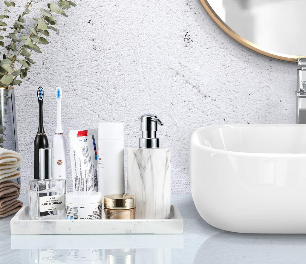 Luxspire Bathroom Vanity Tray, Resin Dresser Jewelry Ring Dish Tank Storage Kitchen Sink Countertop Organizer Plate Holder for Perfume Candles Soap Towel Plant Bathroom Accessories, M, Matte Black