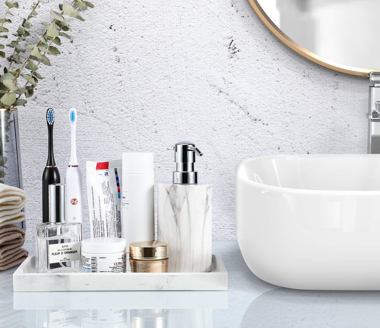 Luxspire Bathroom Vanity Tray, Resin Dresser Jewelry Ring Dish Tank Storage Kitchen Sink Countertop Organizer Plate Holder for Perfume Candles Soap Towel Plant Bathroom Accessories, M, Matte Black