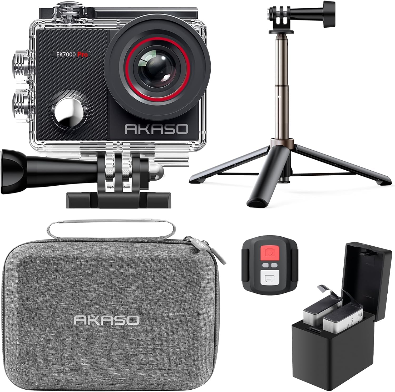 AKASO EK7000 Pro 4K30fps Action Camera with Touch Screen EIS 131ft Waterproof Underwater Camera Remote Control 5X Zoom with Helmet Accessories Kit (Standalone)