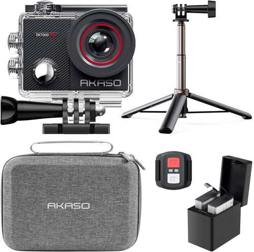 AKASO EK7000 Pro 4K30fps Action Camera with Touch Screen EIS 131ft Waterproof Underwater Camera Remote Control 5X Zoom with Helmet Accessories Kit (Standalone)