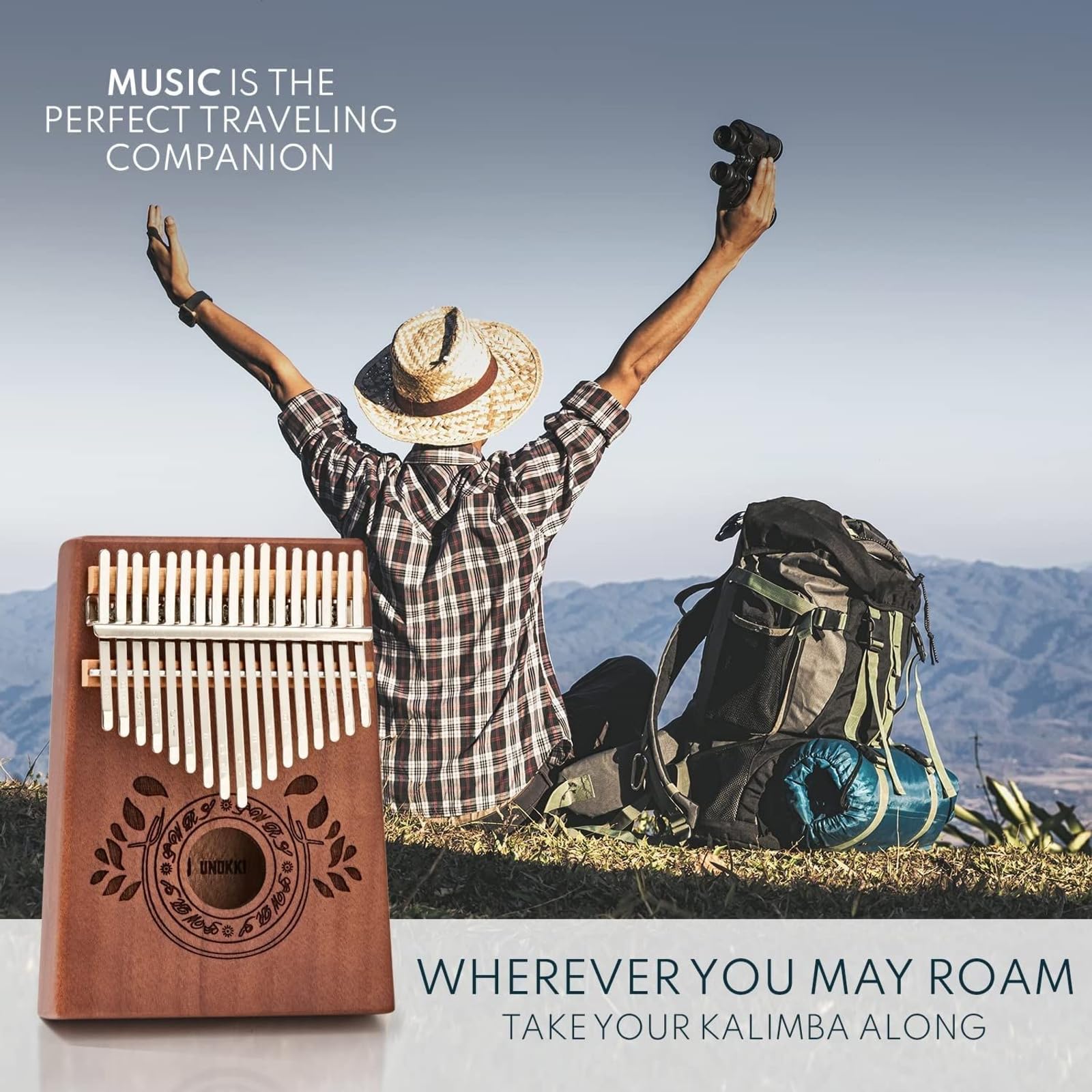 UNOKKI 17-Key Kalimba Thumb Piano - Portable Mahogany Percussion Mbira Instrument - Beginner Tuning Set, Music Instruments for Kids Gifts - Cherry