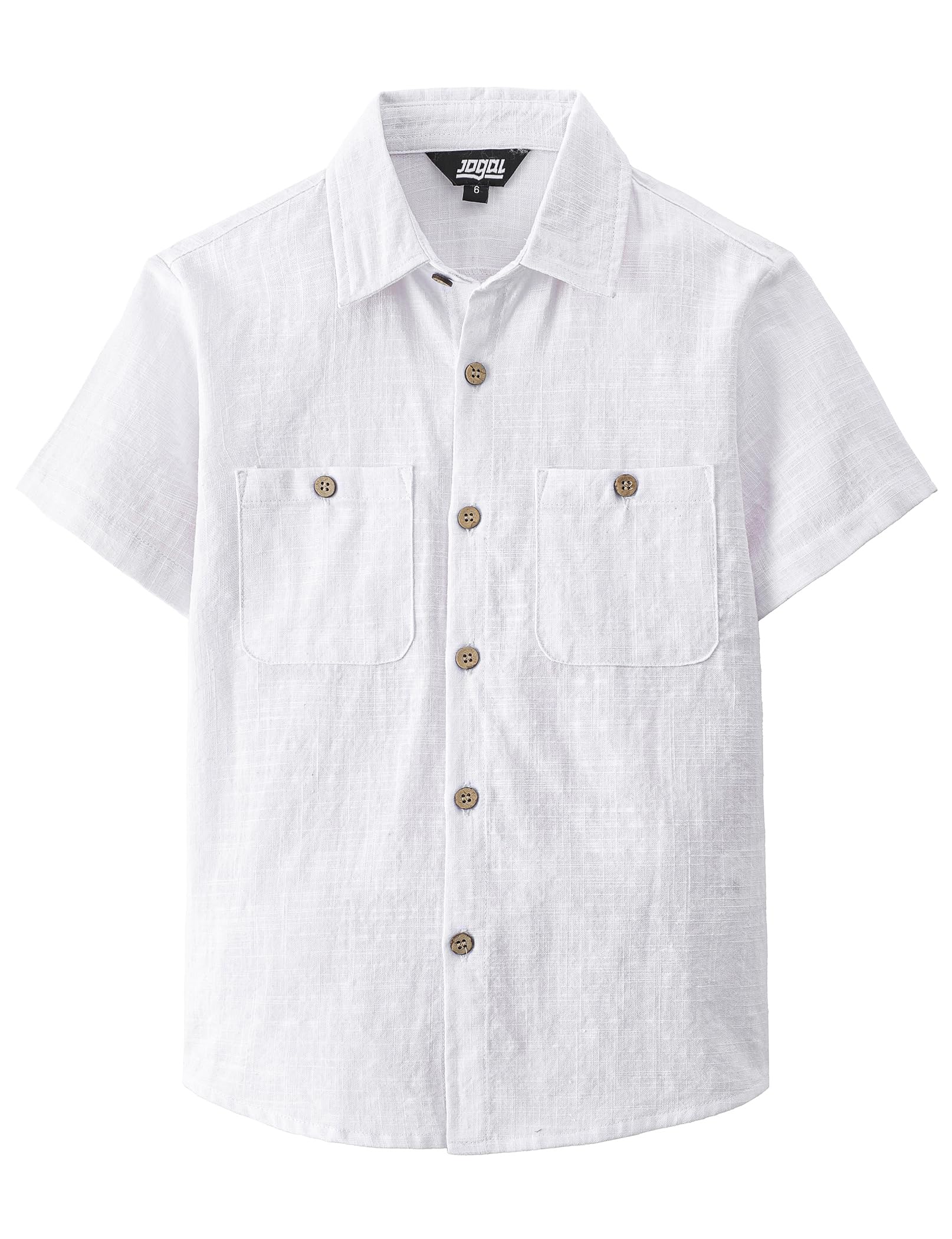 JOGAL Boys Chambray Shirts Short Sleeve Button Down Casual Cotton Woven Shirt with Two Pockets for Kids 6-14 Years