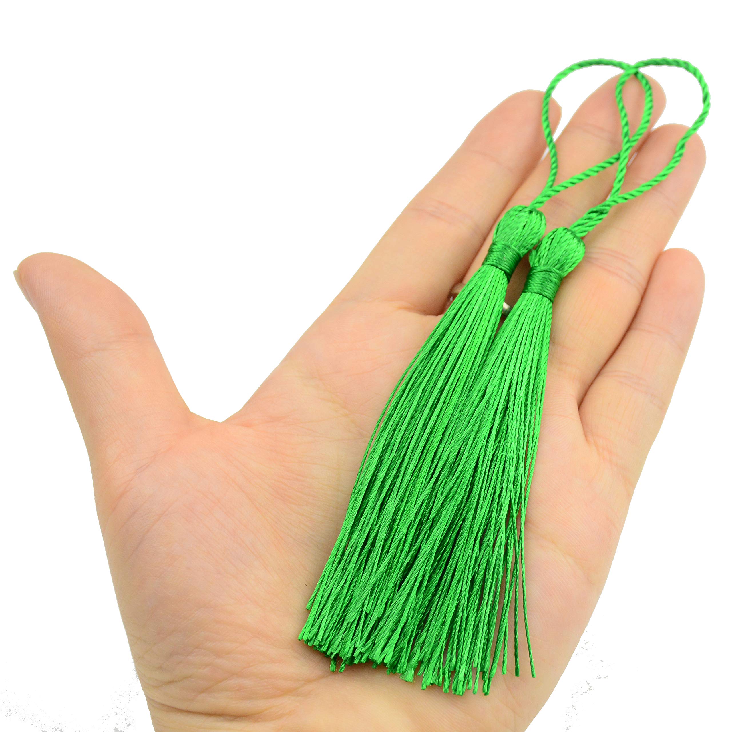 Makhry 100pcs 13cm/5 Inch Silky Floss Bookmark Tassels with 2-Inch Cord Loop and Small Chinese Knot for Jewelry Making, Souvenir, Bookmarks, DIY Craft Accessory (Dark Grey)