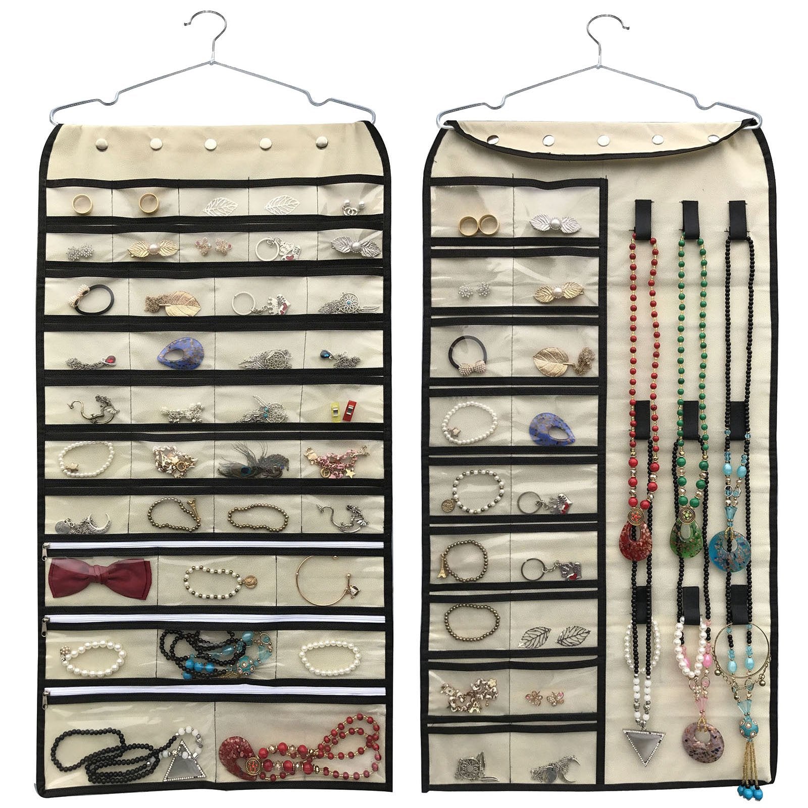 BB Brotrade Hanging Jewelry Organizer,Accessories Organizer,80 Pocket Organizer for Holding Jewelries（Beige）