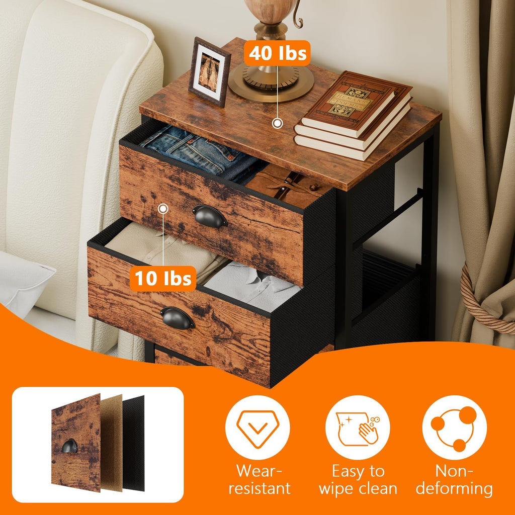 Furnulem Tall Dresser with 6 Drawers,Vertical Bedside End Table & Chest for Bedroom,Black Storage Tower Dorm Nightstand with Fabric Drawer Organizer Unit Furniture in Living Room,Closet,Hallyway