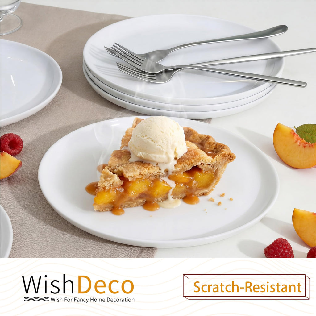 WishDeco White Dinner Plates Set of 4, Ceramic Dining Plates 10.5 inch, Large Salad Plate, Porcelain Kitchen Plate for Pizza, Steak, Microwave and Dishwasher Safe