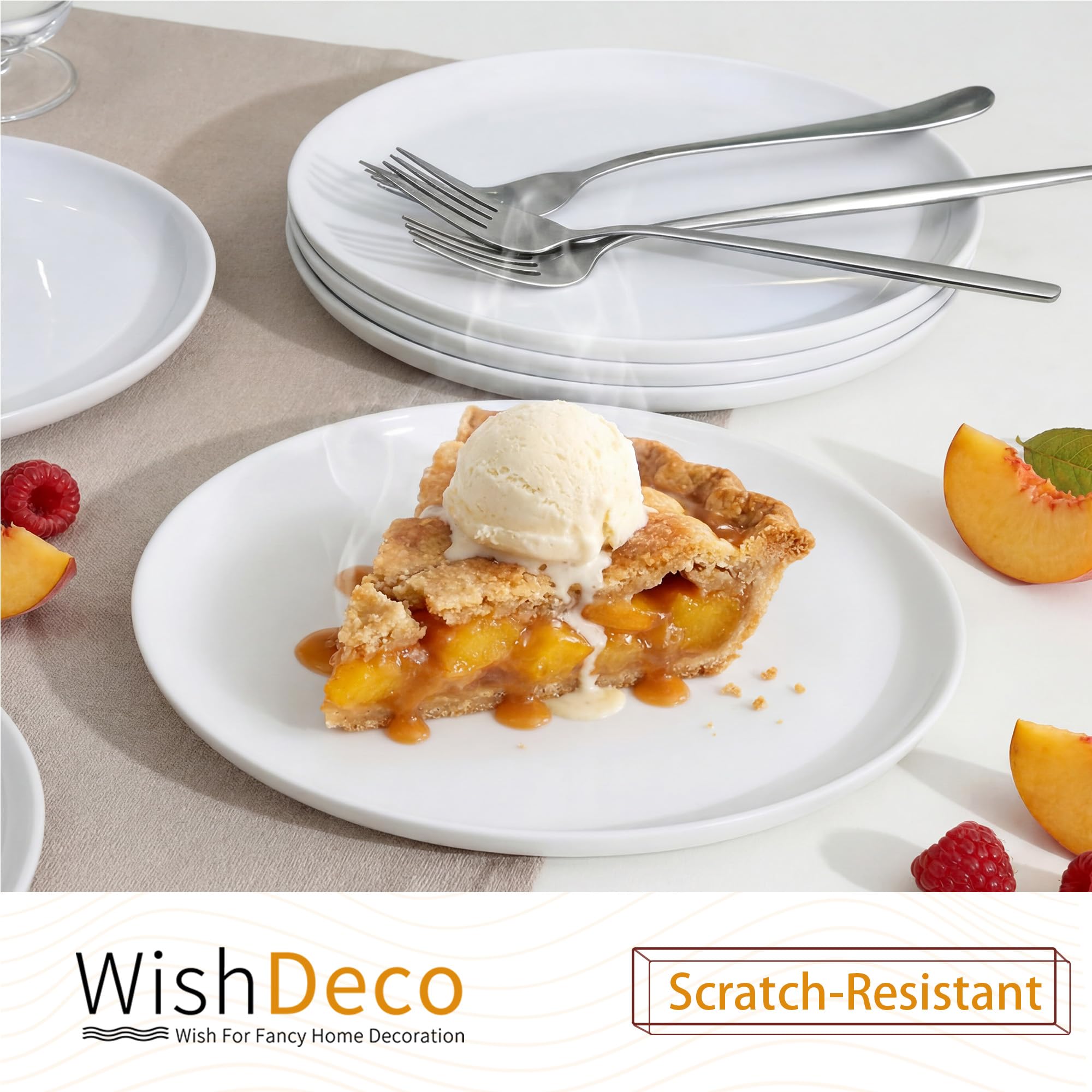 WishDeco White Dinner Plates Set of 4, Ceramic Dining Plates 10.5 inch, Large Salad Plate, Porcelain Kitchen Plate for Pizza, Steak, Microwave and Dishwasher Safe