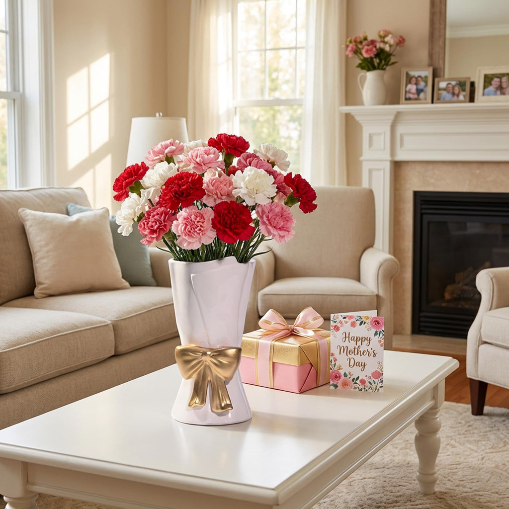 Relexome Beige Ceramic Bow Vase 9.64 in Unique Cute Modern Decorative Bouquet Flower Vases for Home Living Room Table Decor Women Girl Gifts