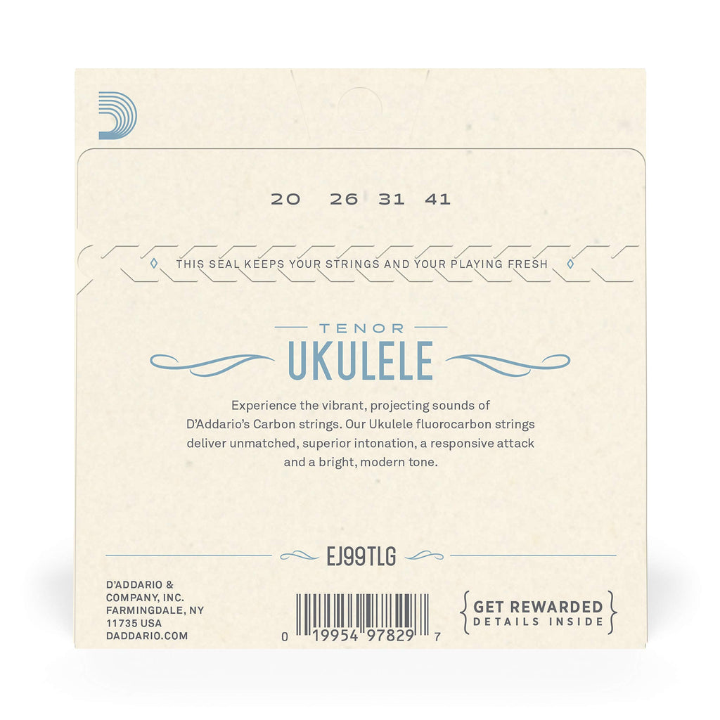 D'Addario Baritone Ukulele Strings, Fluorocarbon, EJ99B, 4-String Set, Pack of 1