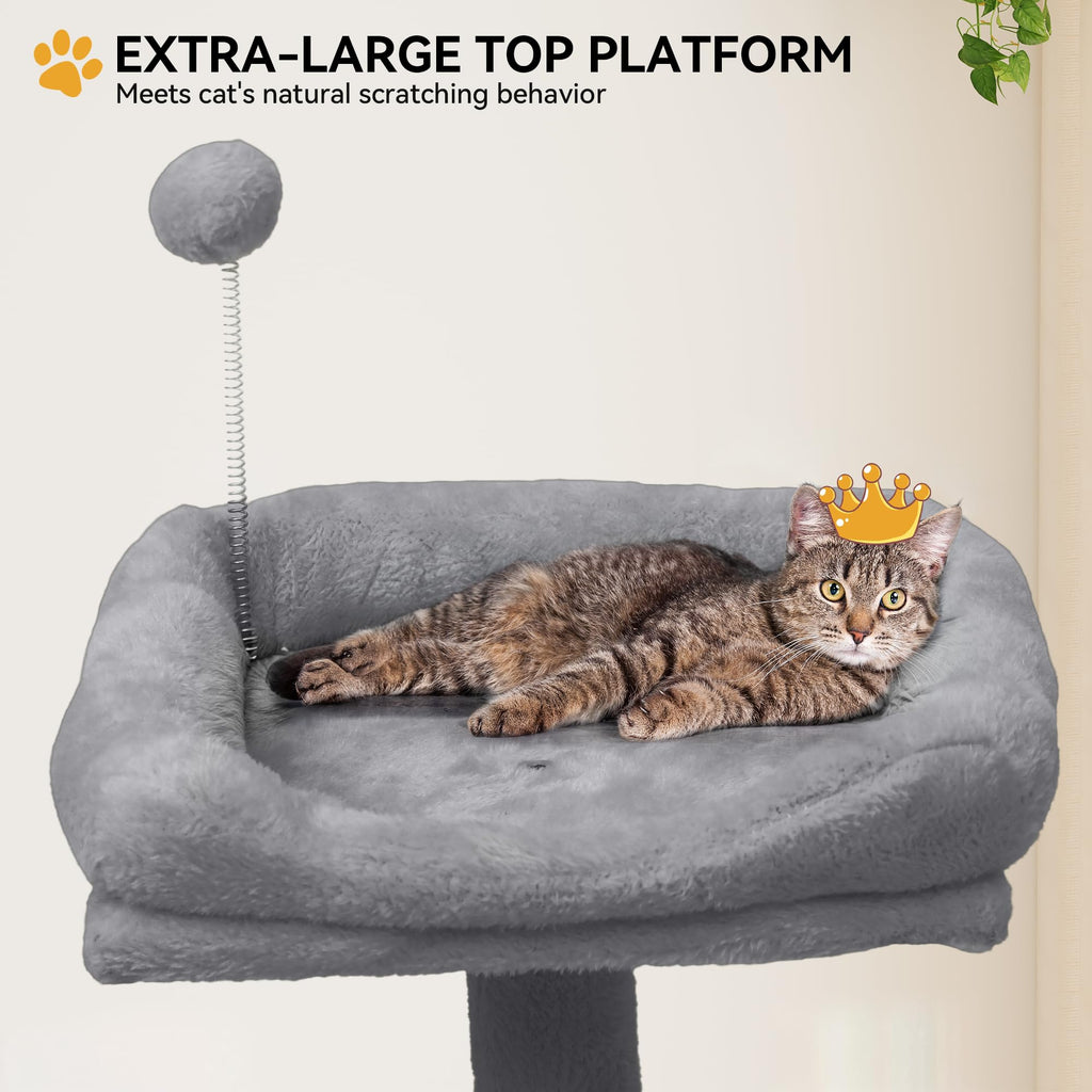YITAHOME 44in Multi-Level Cat Tree for Indoor Kittens, Cat Furniture with Scratch Posts, Window Padded Plush Perch, Comfortable Hammock, and Interactive Pompoms, Beige
