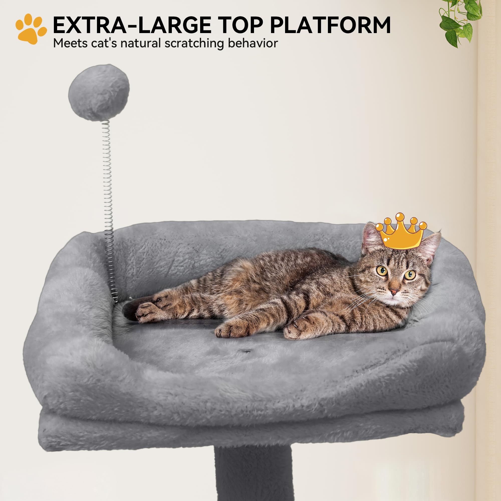 YITAHOME 44in Multi-Level Cat Tree for Indoor Kittens, Cat Furniture with Scratch Posts, Window Padded Plush Perch, Comfortable Hammock, and Interactive Pompoms, Beige