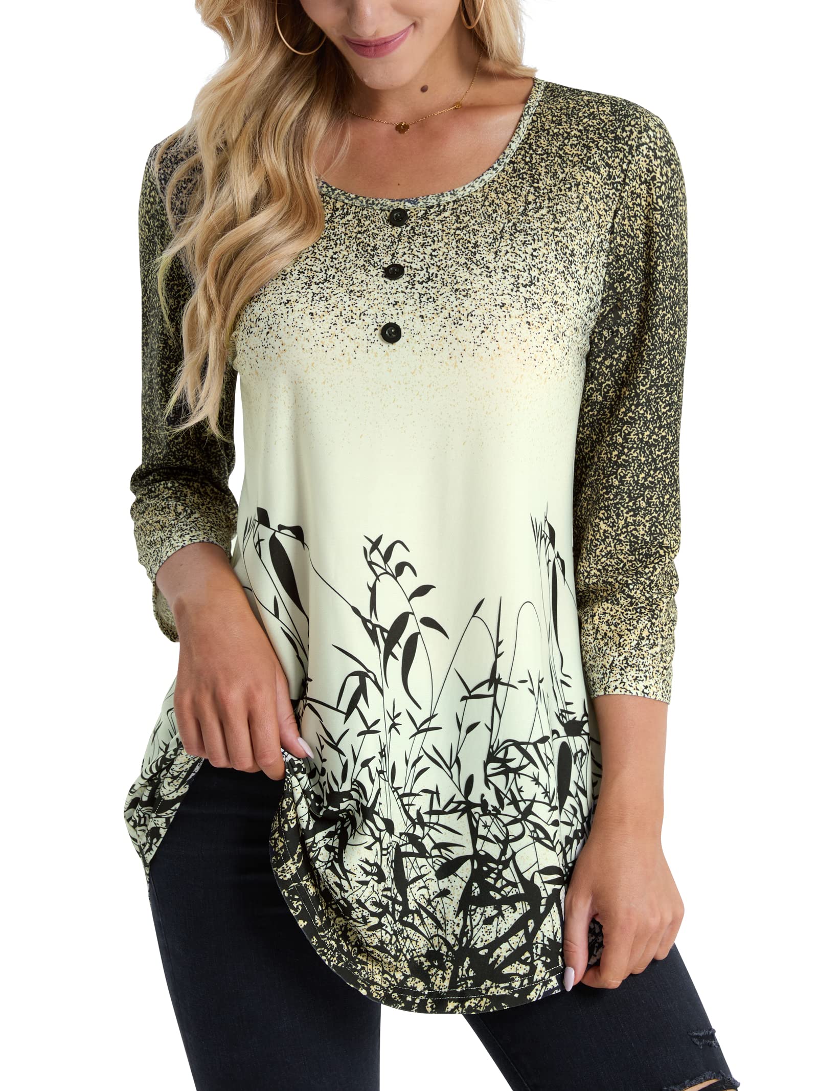 BAISHENGGT Womens Tops 3/4 Sleeve Round Neck Casual Tunic Tops Fall Fashion 2025 Dressy Casual Blouses