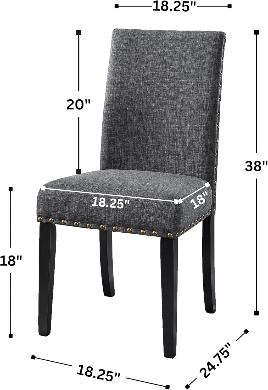 Roundhill Furniture Biony Gray Fabric Dining Chairs with Nailhead Trim, Pack of 2