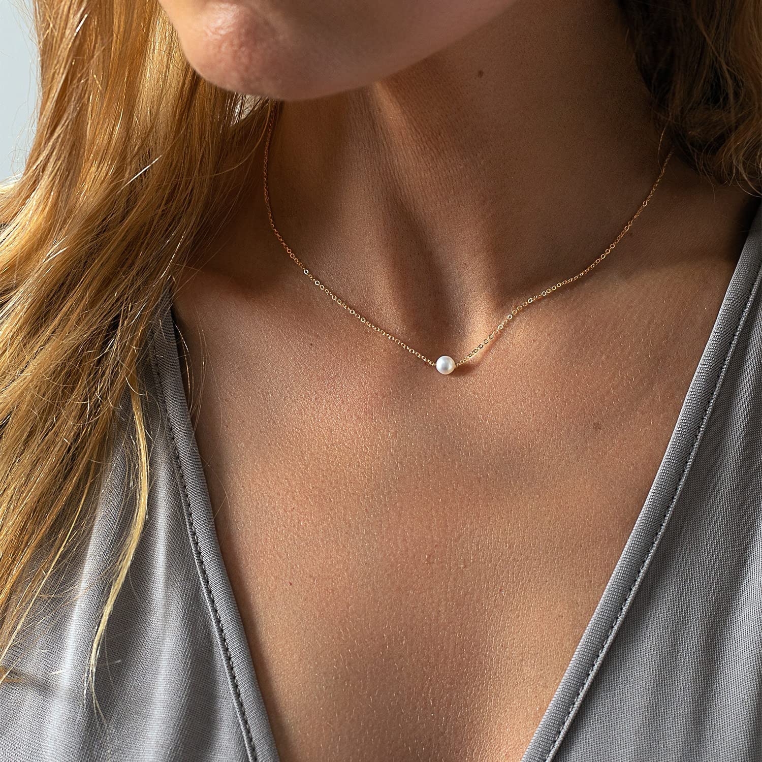 Pearl Necklaces for Women,14K Real Gold Plated Dainty Cute Pearl Necklace for Women Handmade Pearl Chain Necklace Everyday Jewelry Gift