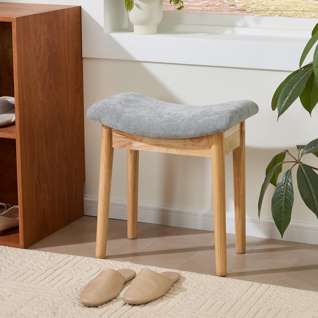 Royal Windsor Vanity Stool with Saddle Cushion, 18 Inch Makeup Vanity Chair for Living Room, Modern Foot Stool Ottoman Piano Bench,Small Upholstered Bench for Bedroom, Beige