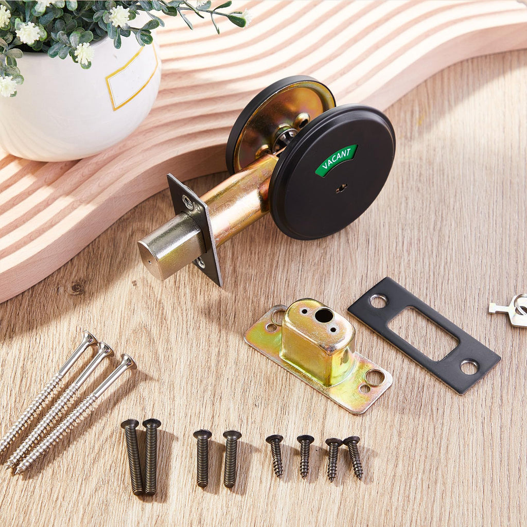 Tandefio 1 Pcs Vacant Occupied Bathroom Lock, in Use Deadbolt with Occupancy Indicator, 304 Stainless Steel, Fit Door Thickness 1 3/8" to 2", Not Adjustable, for Restaurants, Hotels, Offices (Black)