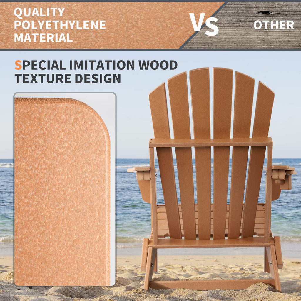 FUNBERRY Folding Adirondack Chair, Fire Pit Chairs with Cup Holder | HDPE All Weather, Quick-Folding, No Rot or Rust or Crack, UV Fade Shield, 400LBS Weight Capacity, Easy-Clean for Outside
