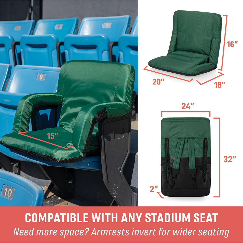PICNIC TIME Ventura Portable Reclining Stadium Seat with Back Support, Folding Bleacher Chairs with Back and Cushion, Thick Padded Stadium Seat, Armrest, and Six Backrest Positions, (Black, Standard)